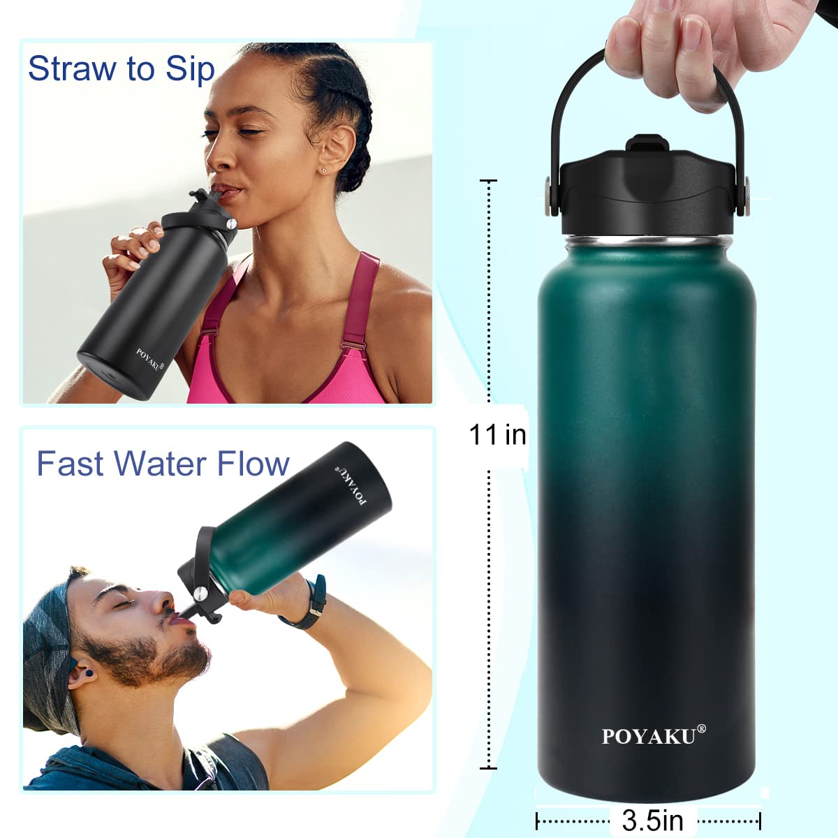 40oz Insulated Stainless Steel Water Bottle with Straw & Spout Lid  Double Wall Sweat-proof BPA Free to Keep Beverages Cold For 24Hrs or Hot For 12Hrs